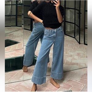 Zara Cropped Wide-Leg High Waist Med Blue Jeans 2/34 NWT